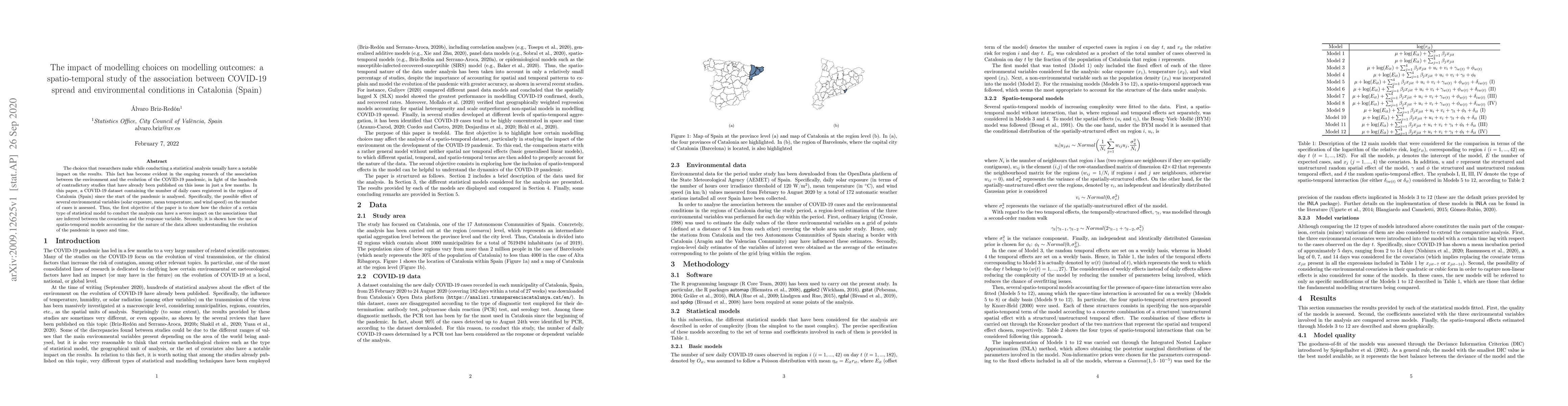 Thumbnail for The impact of modelling choices on modelling outcomes: a spatio-temporal
  study of the association between COVID-19 spread and environmental conditions
  in Catalonia (Spain)