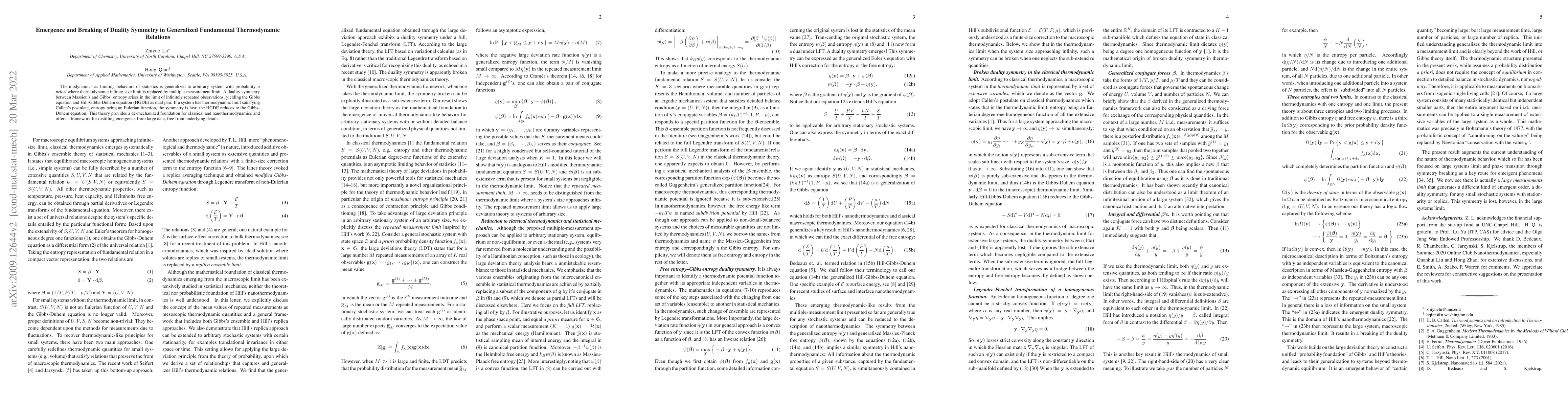 Thumbnail for Emergence and Breaking of Duality Symmetry in Generalized Fundamental
  Thermodynamic Relations