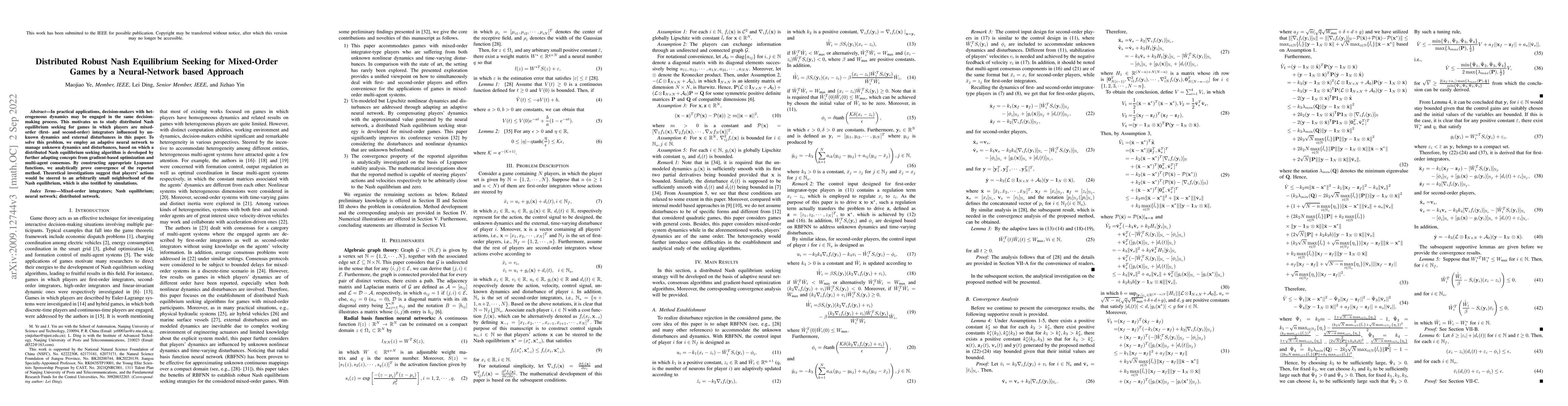 Thumbnail for Distributed Robust Nash Equilibrium Seeking for Mixed-Order Games by a
  Neural-Network based Approach