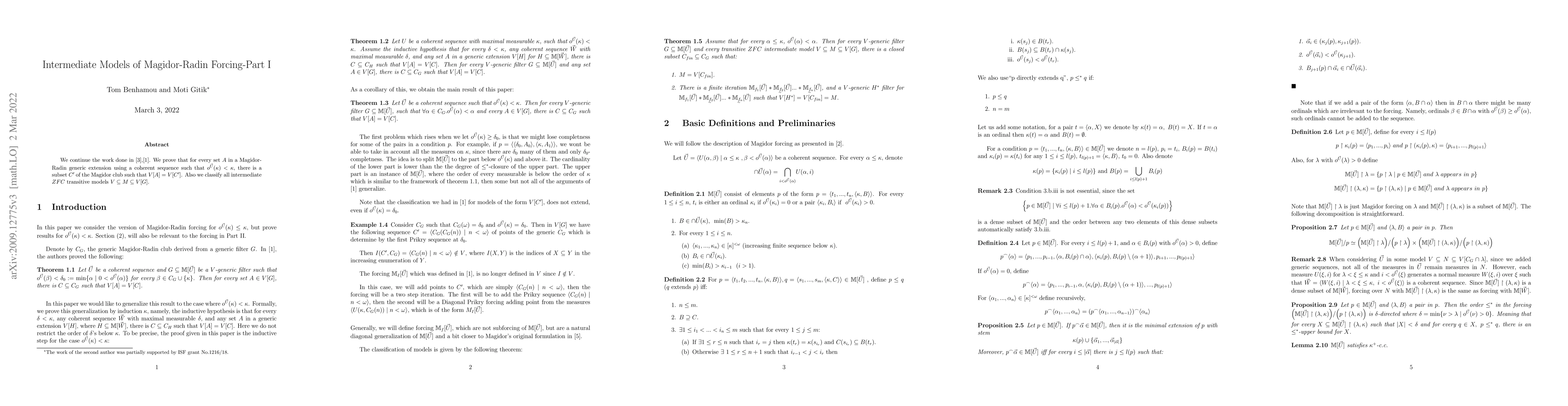 Thumbnail for Intermediate Models in Magidor-Radin Forcing- Part I