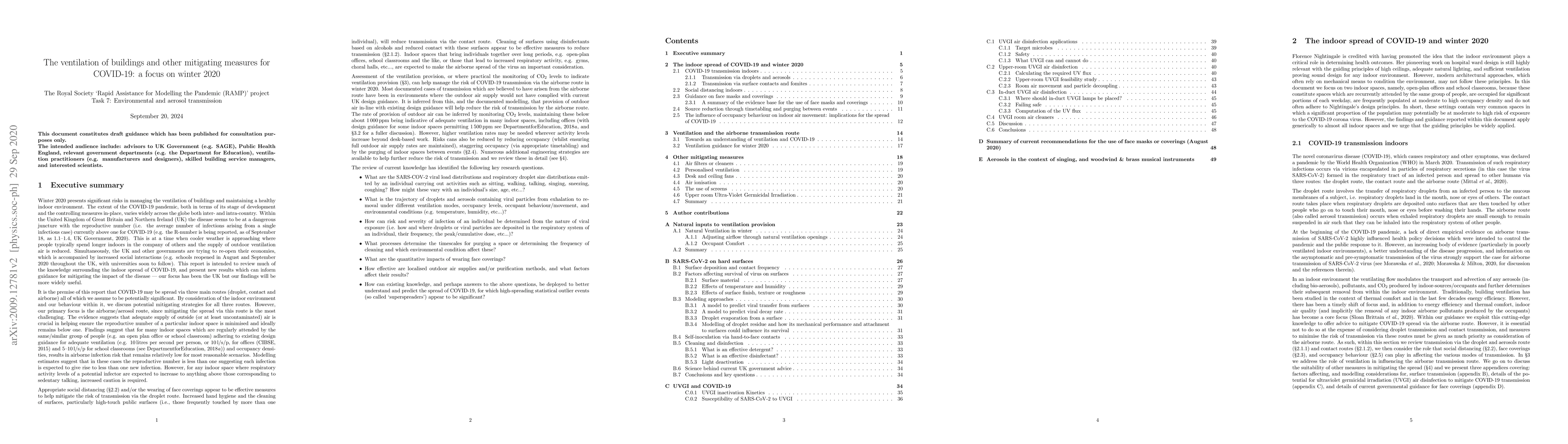 Thumbnail for The ventilation of buildings and other mitigating measures for COVID-19:
  a focus on winter 2020