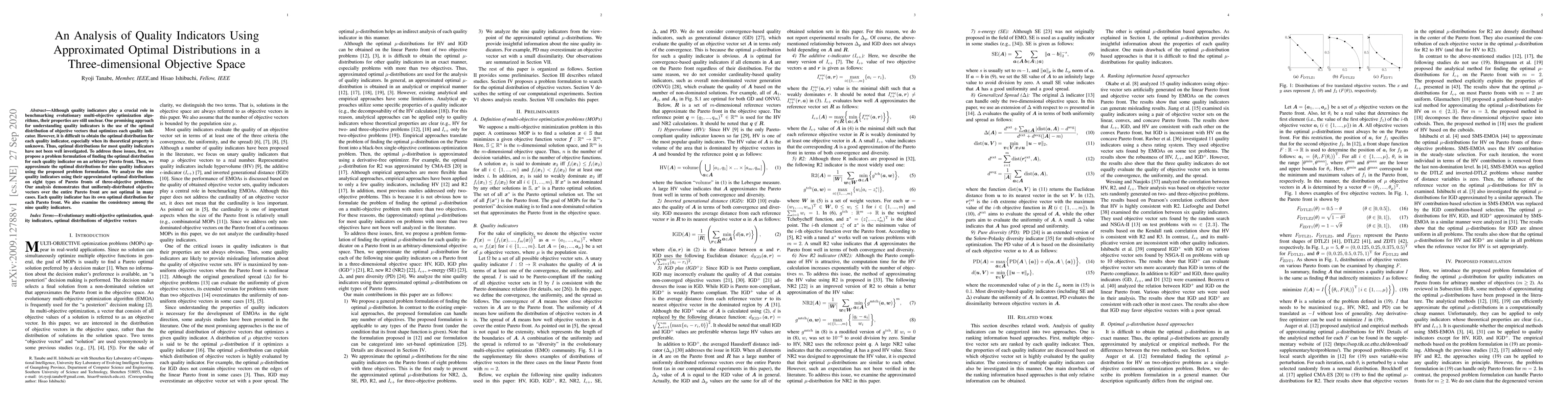 Thumbnail for An Analysis of Quality Indicators Using Approximated Optimal
  Distributions in a Three-dimensional Objective Space