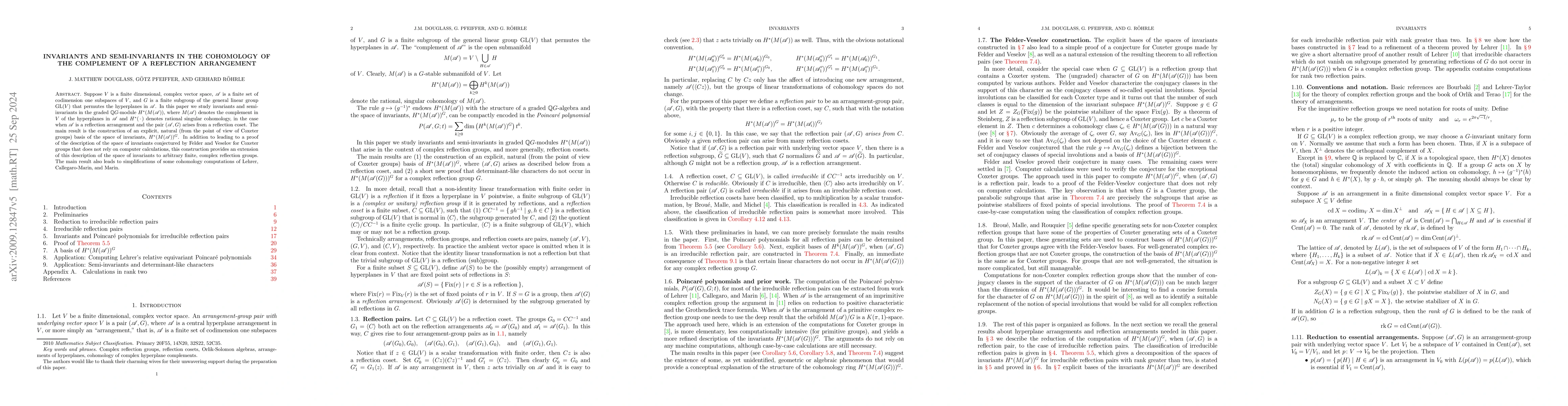 Thumbnail for Invariants and semi-invariants in the cohomology of the complement of a
  reflection arrangement