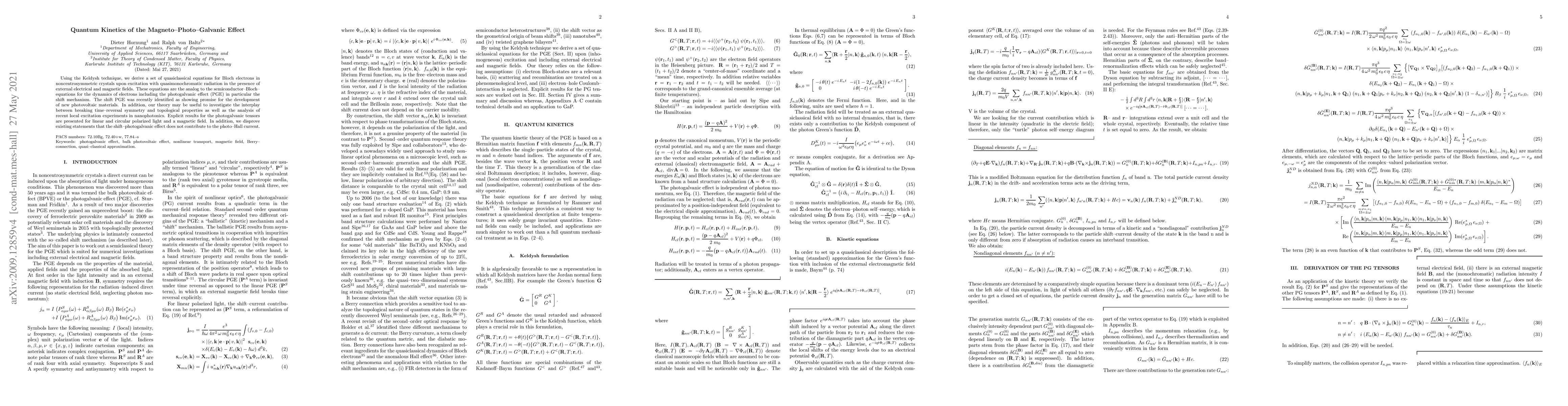 Thumbnail for Quantum Kinetics of the Magneto Photo Galvanic Effect