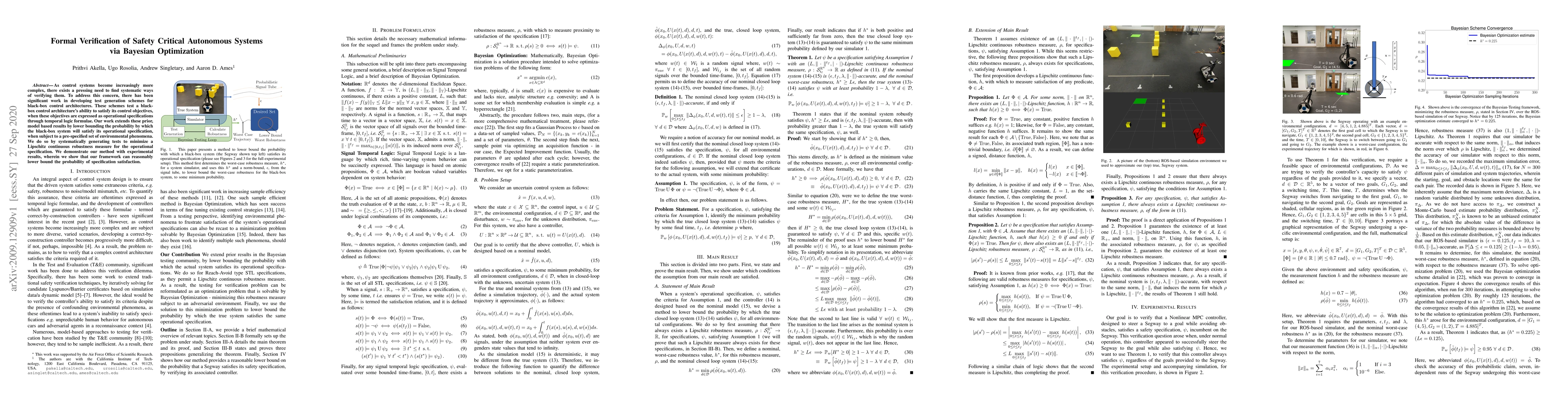 Thumbnail for Formal Verification of Safety Critical Autonomous Systems via Bayesian
  Optimization
