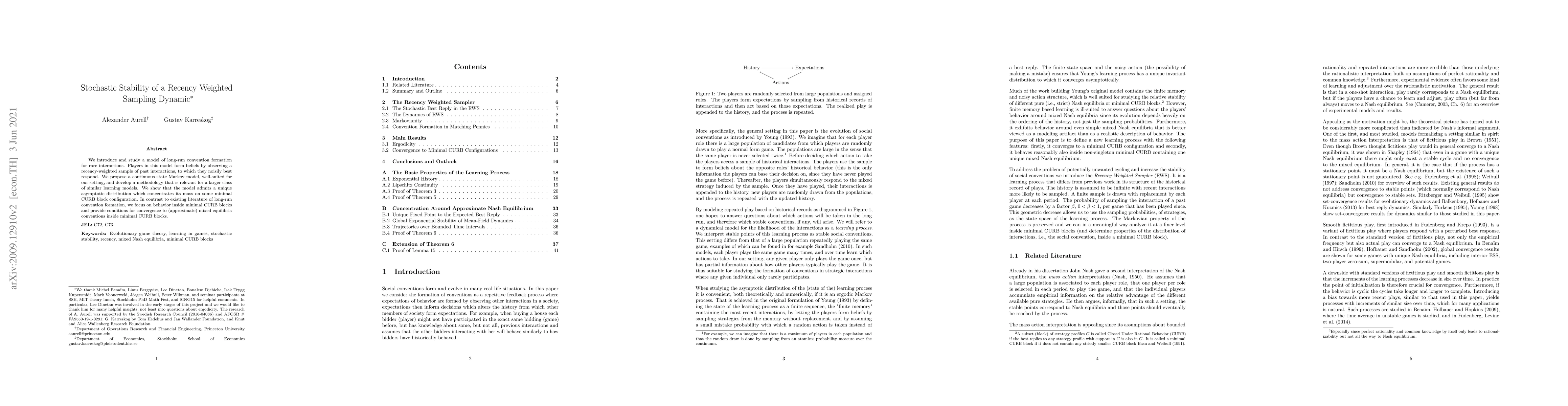 Thumbnail for Stochastic Stability of a Recency Weighted Sampling Dynamic