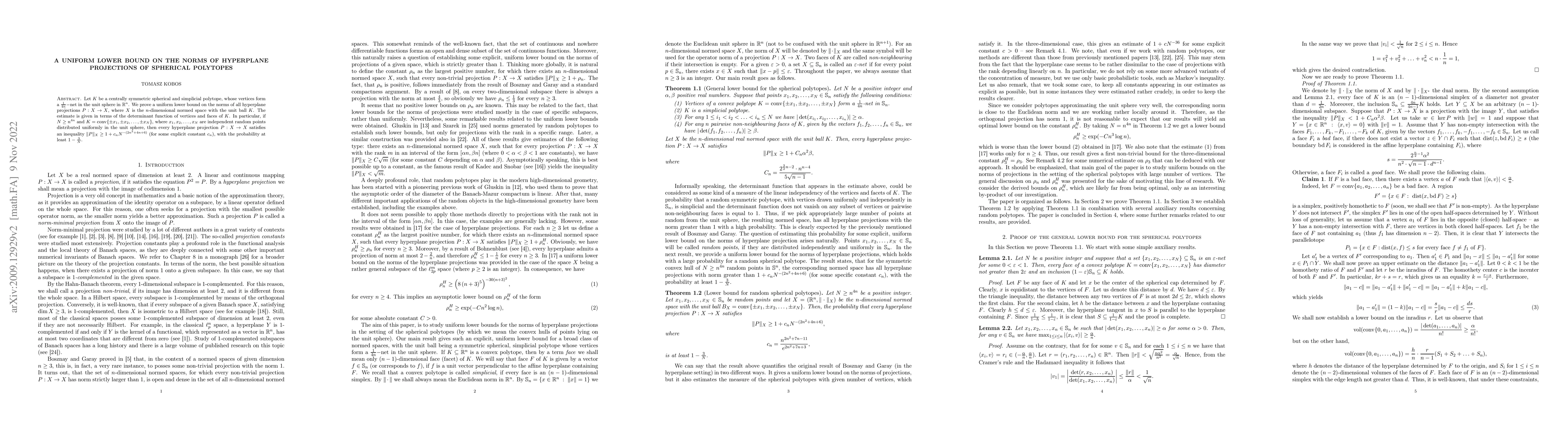 Thumbnail for A uniform lower bound on the norms of hyperplane projections of
  spherical polytopes