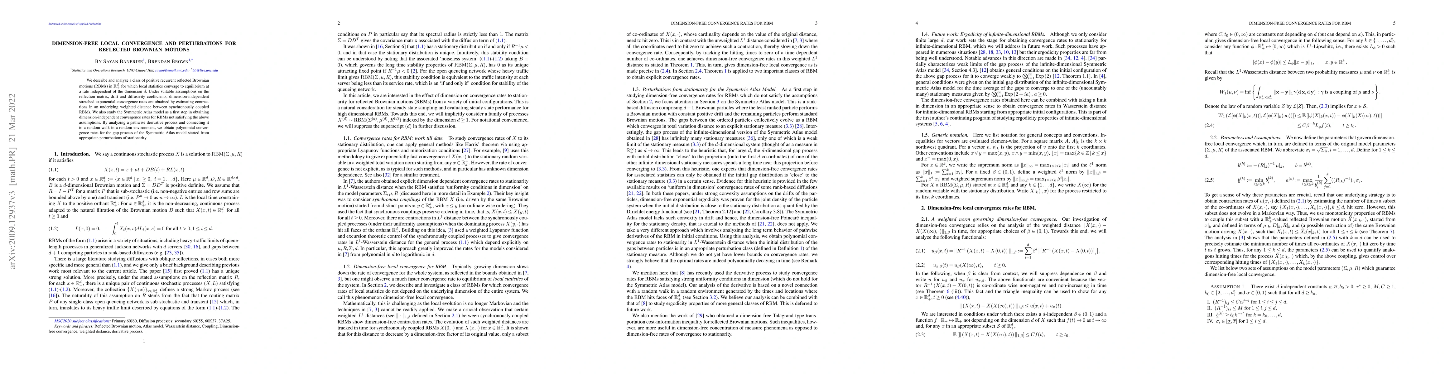 Thumbnail for Dimension-free local convergence and perturbations for reflected
  Brownian motions