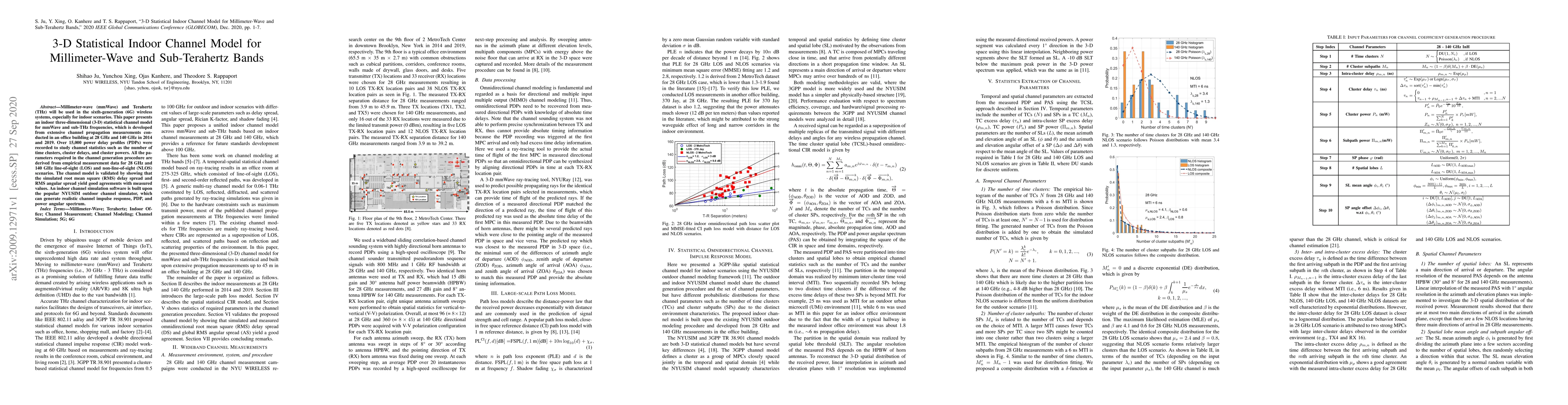 Thumbnail for 3-D Statistical Indoor Channel Model for Millimeter-Wave and
  Sub-Terahertz Bands