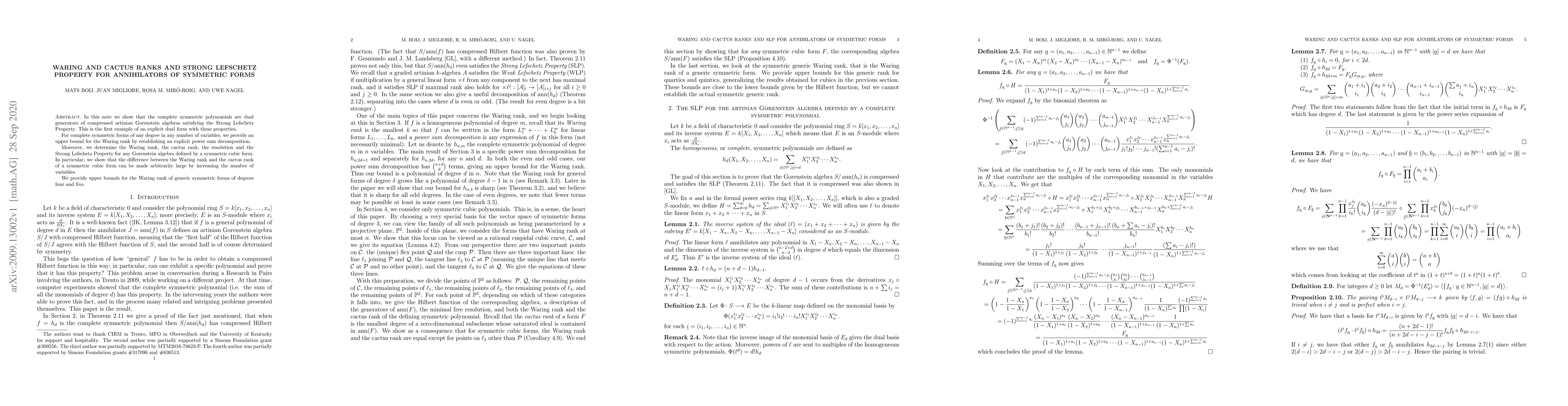 Thumbnail for Waring and cactus ranks and Strong Lefschetz Property for annihilators
  of symmetric forms