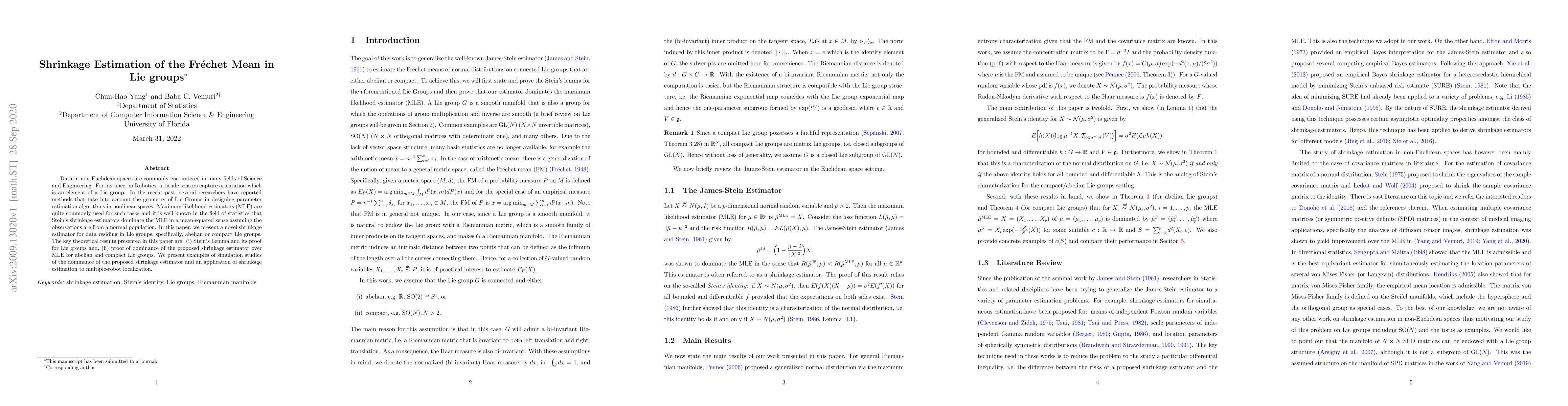 Thumbnail for Shrinkage Estimation of the Frechet Mean in Lie groups