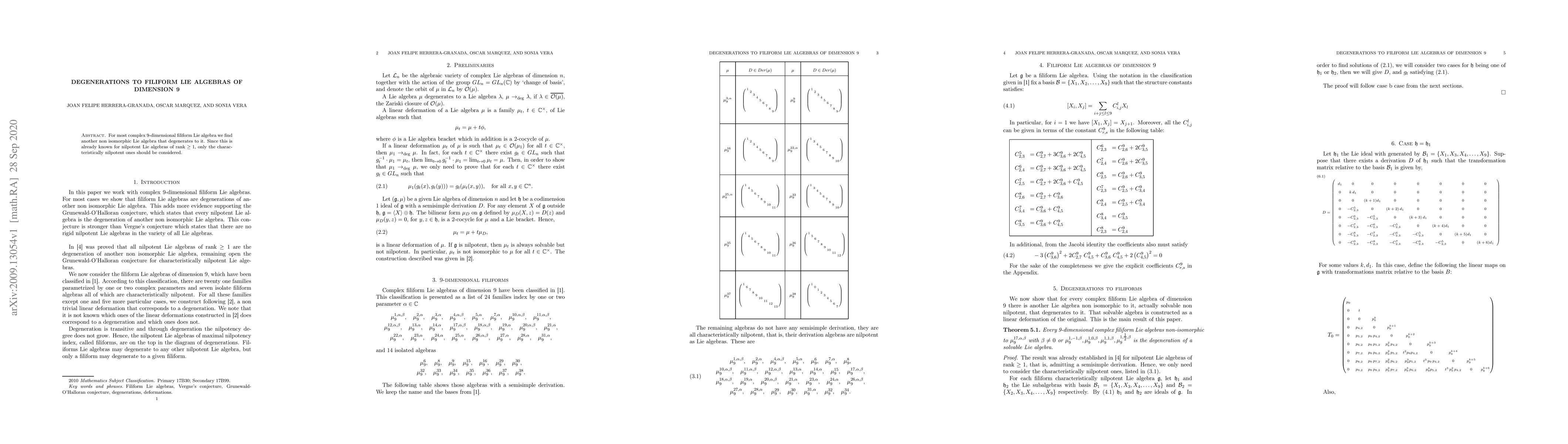 Thumbnail for Degenerations to filiform Lie algebras of dimension 9