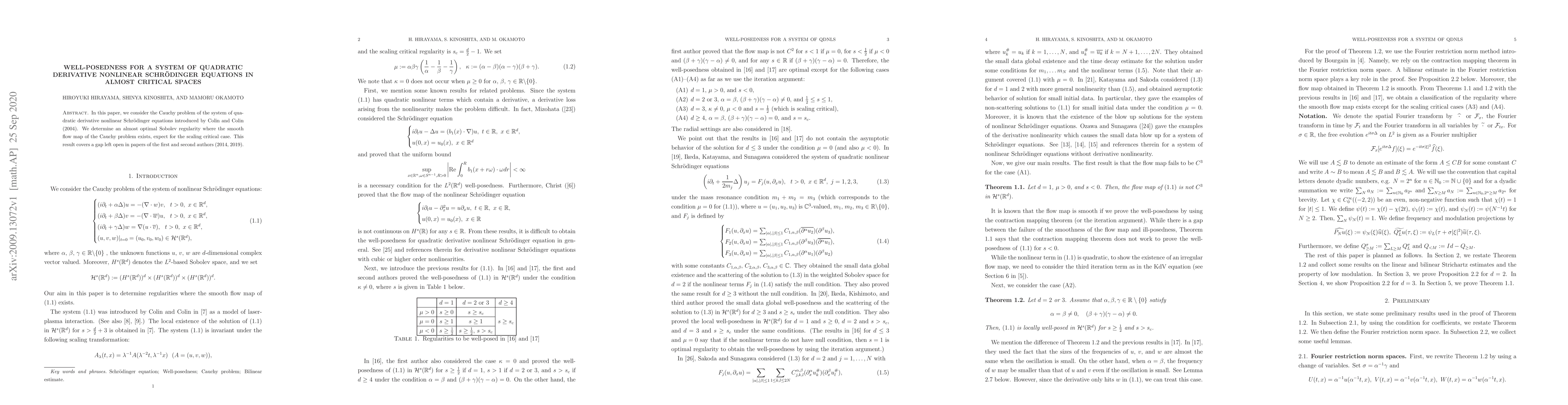 Thumbnail for Well-posedness for a system of quadratic derivative nonlinear
  Schr\"odinger equations in almost critical spaces