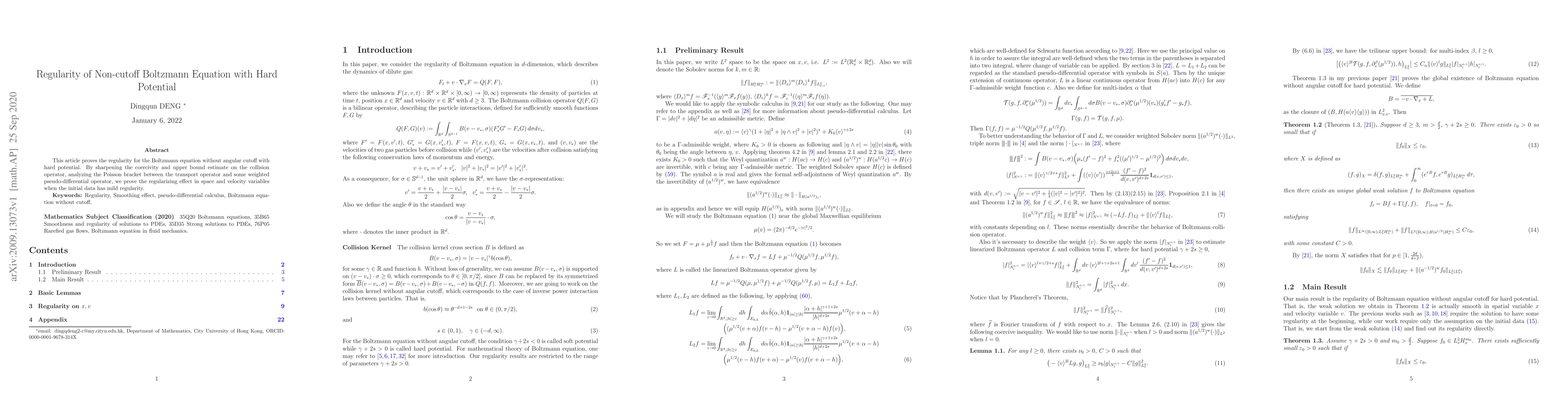 Thumbnail for Regularity of Non-cutoff Boltzmann Equation with Hard Potential