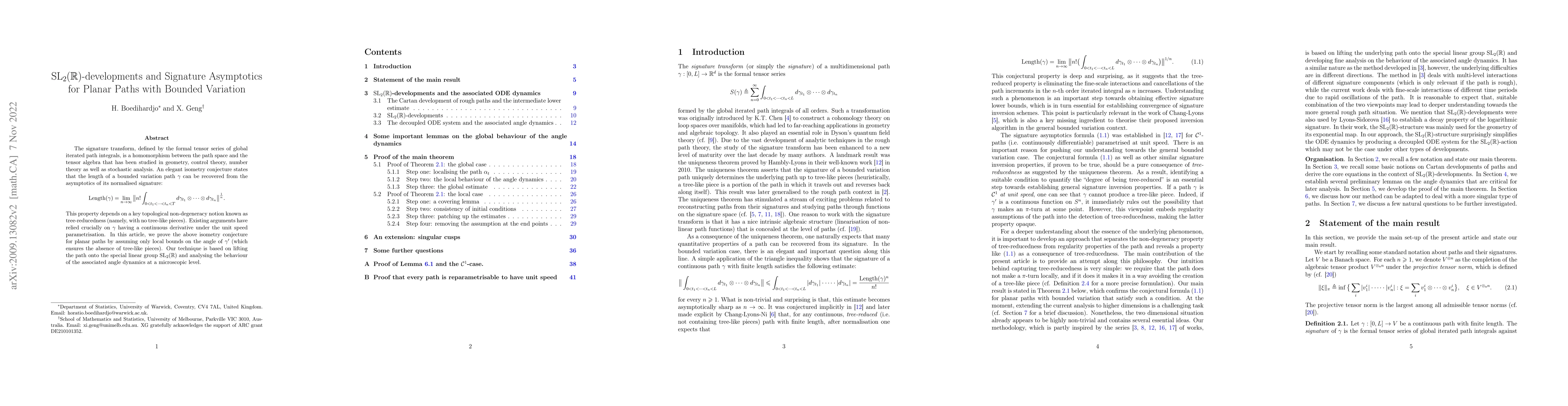 Thumbnail for SL_2(R)-developments and Signature Asymptotics for Planar Paths with
  Bounded Variation