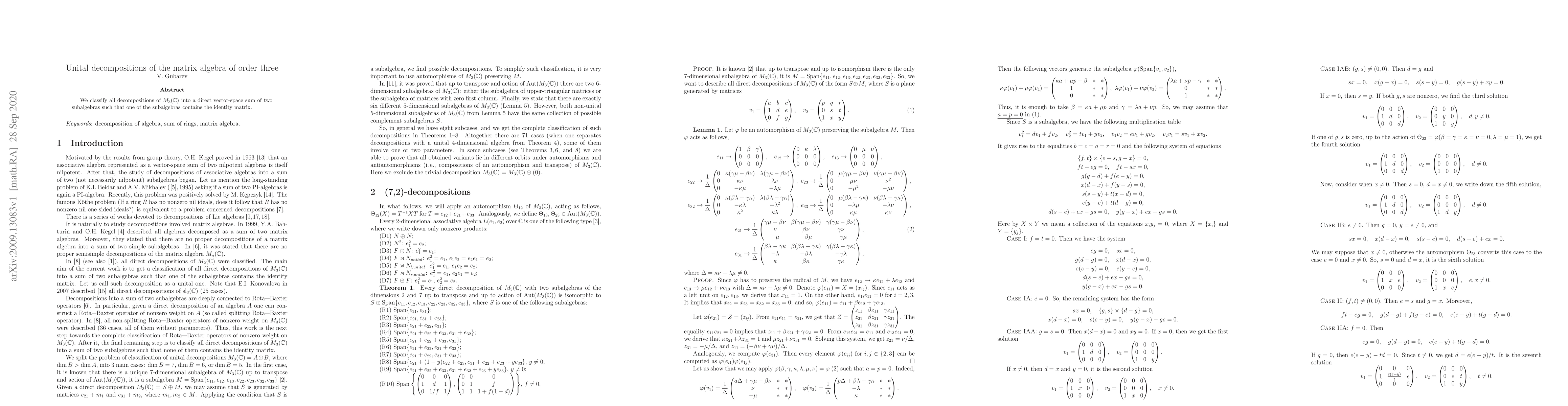 Thumbnail for Unital decompositions of the matrix algebra of order three