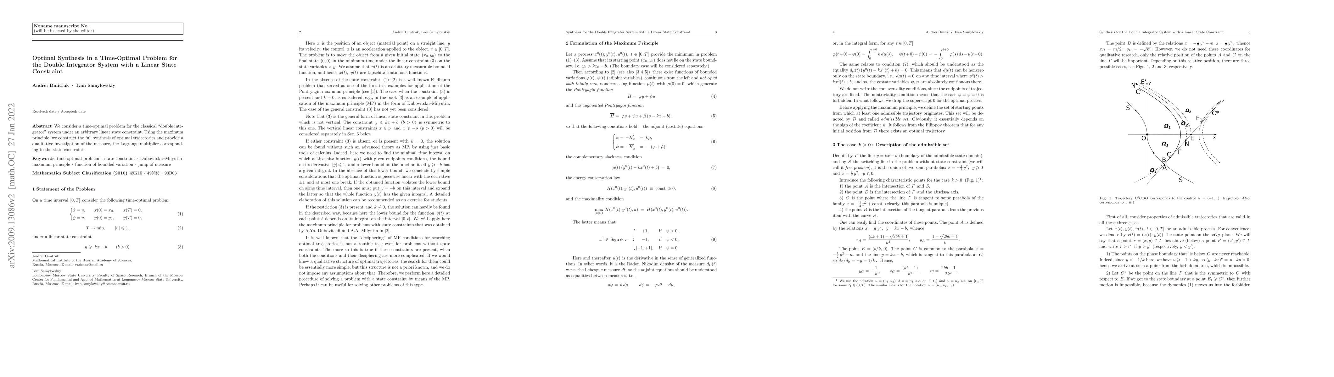 Thumbnail for Optimal synthesis in the simplest time-optimal problem with a linear
  state constraint