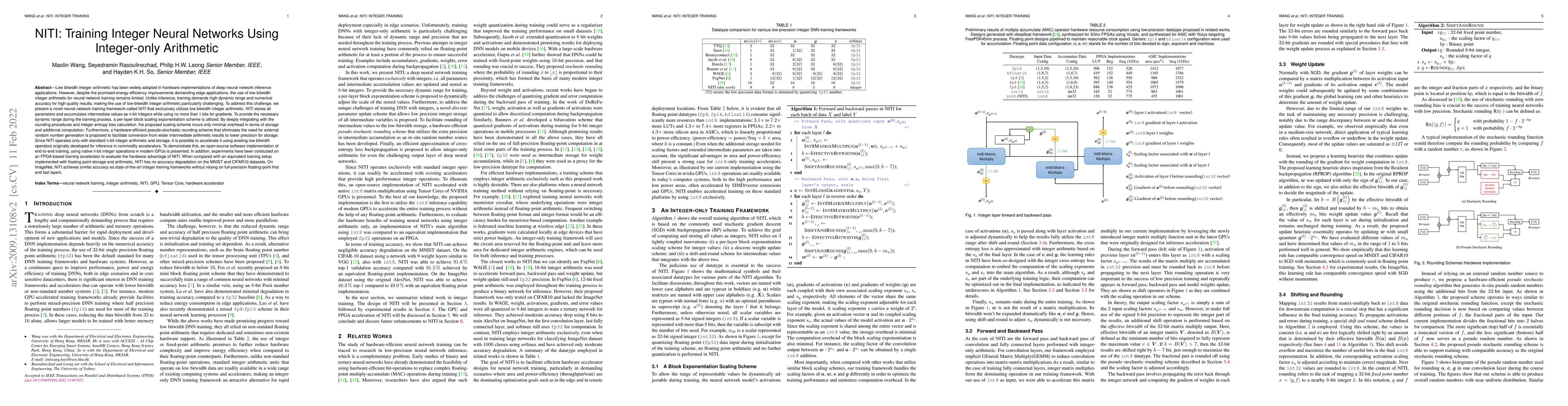 Thumbnail for NITI: Training Integer Neural Networks Using Integer-only Arithmetic