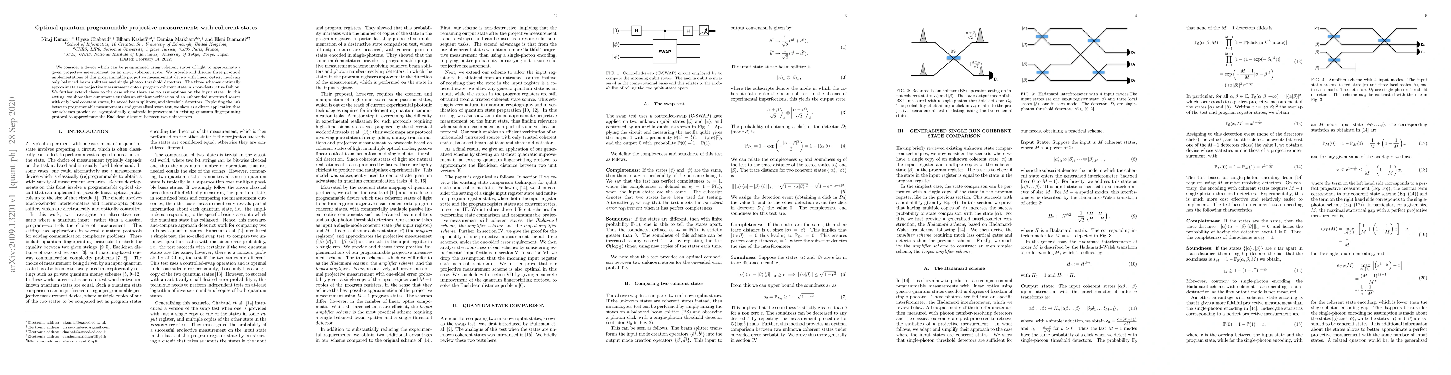 Thumbnail for Optimal quantum-programmable projective measurements with coherent
  states