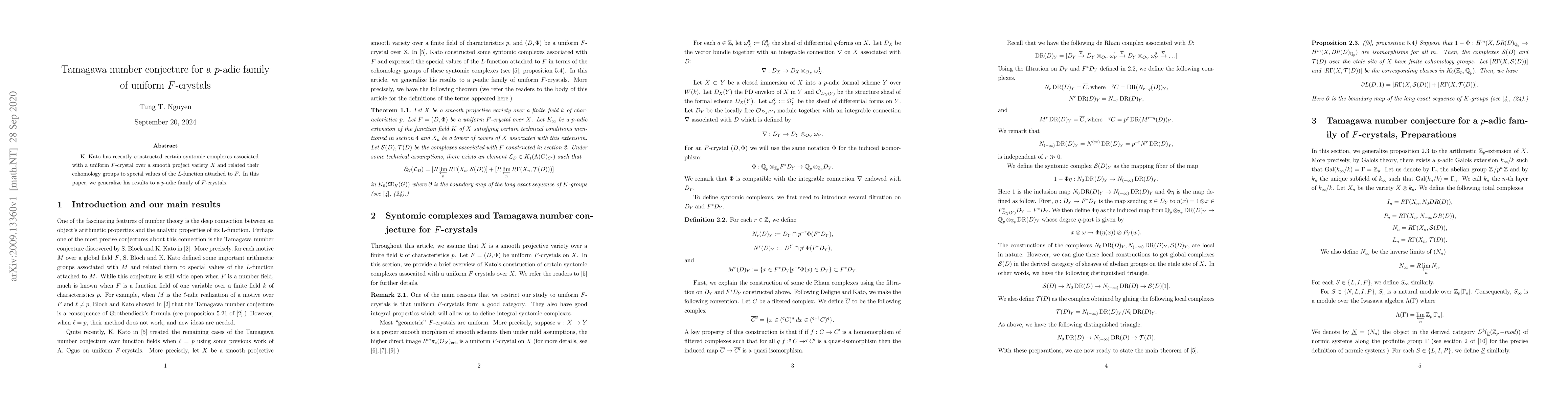 Thumbnail for Tamagawa number conjecture for a $p$-adic family of uniform $F$-crystals