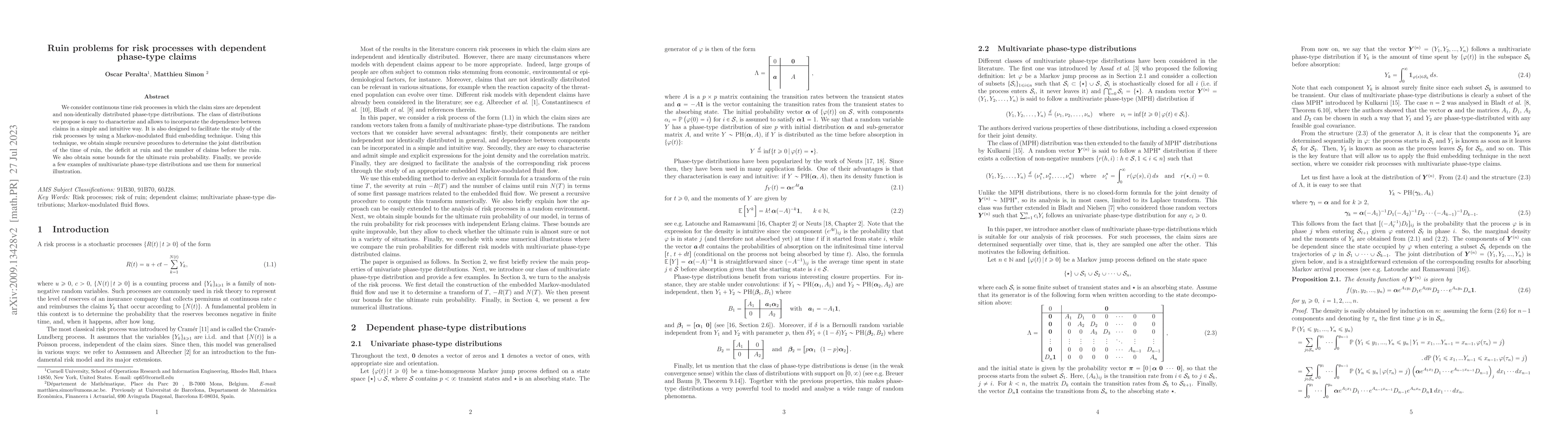 Thumbnail for Ruin problems for risk processes with dependent phase-type claims