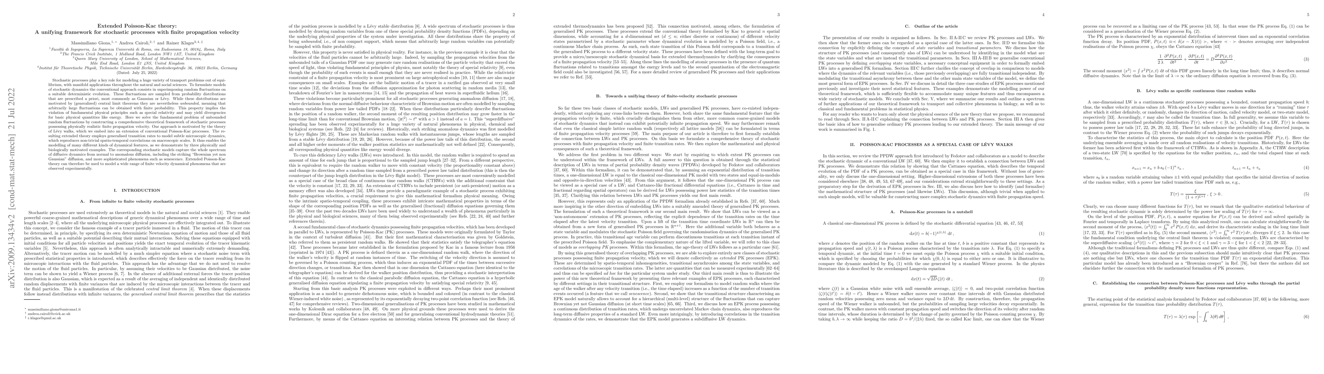 Thumbnail for Extended Poisson-Kac theory: A unifying framework for stochastic
  processes with finite propagation velocity