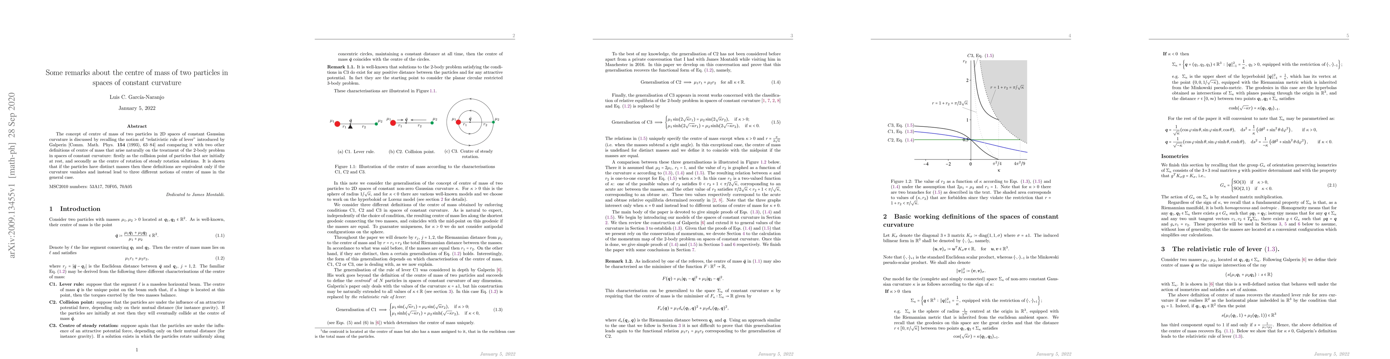 Thumbnail for Some remarks about the centre of mass of two particles in spaces of
  constant curvature