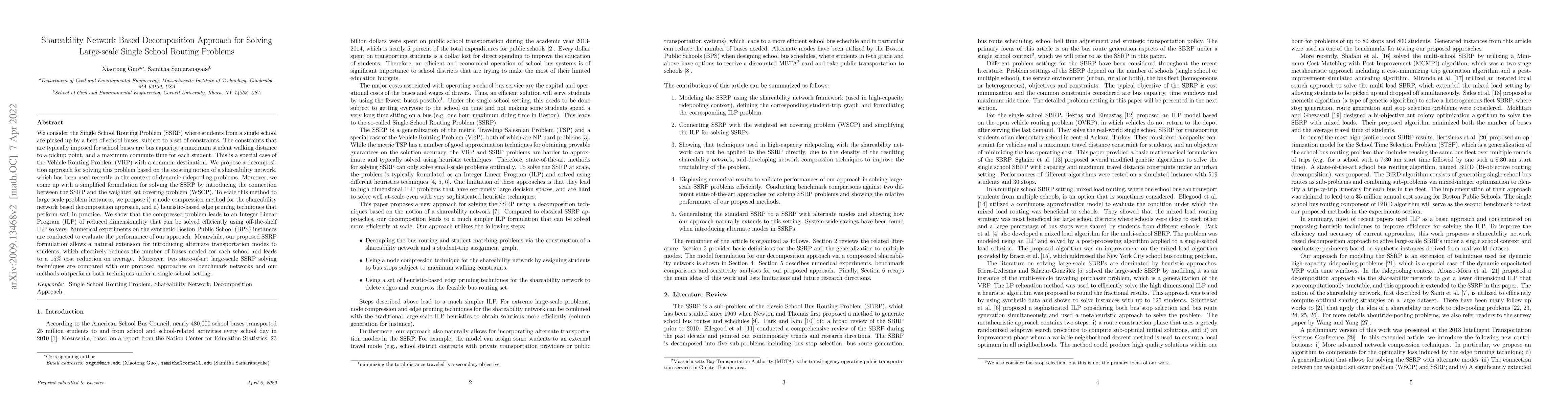 Thumbnail for Shareability Network Based Decomposition Approach for Solving
  Large-scale Single School Routing Problems