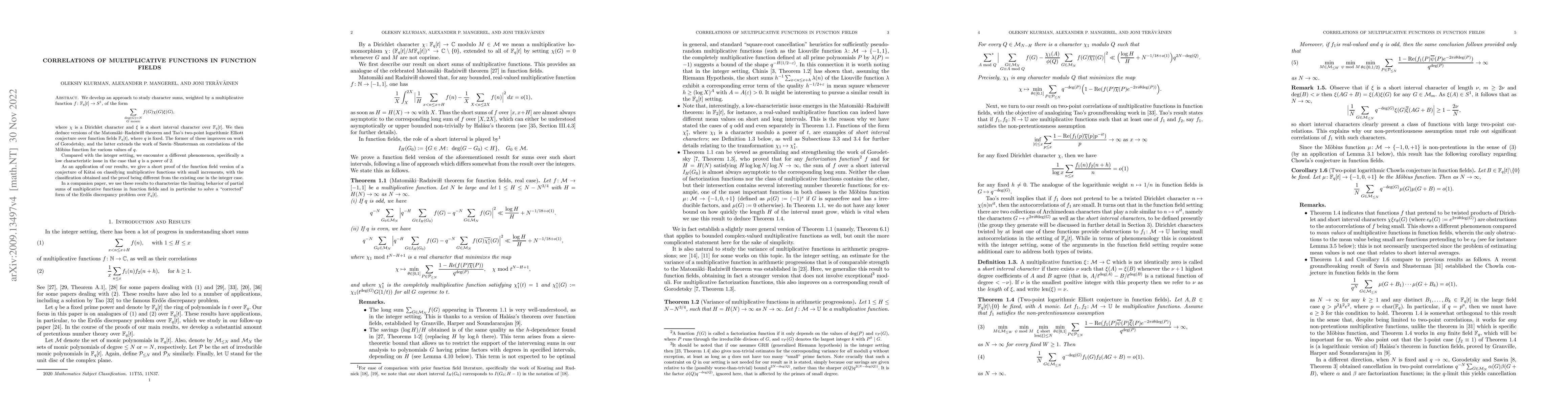 Thumbnail for Correlations of multiplicative functions in function fields
