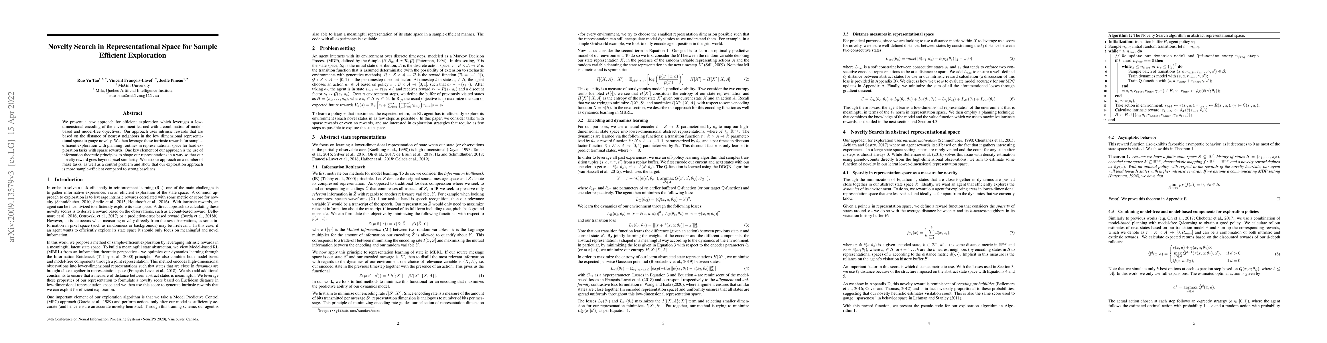 Thumbnail for Novelty Search in Representational Space for Sample Efficient
  Exploration