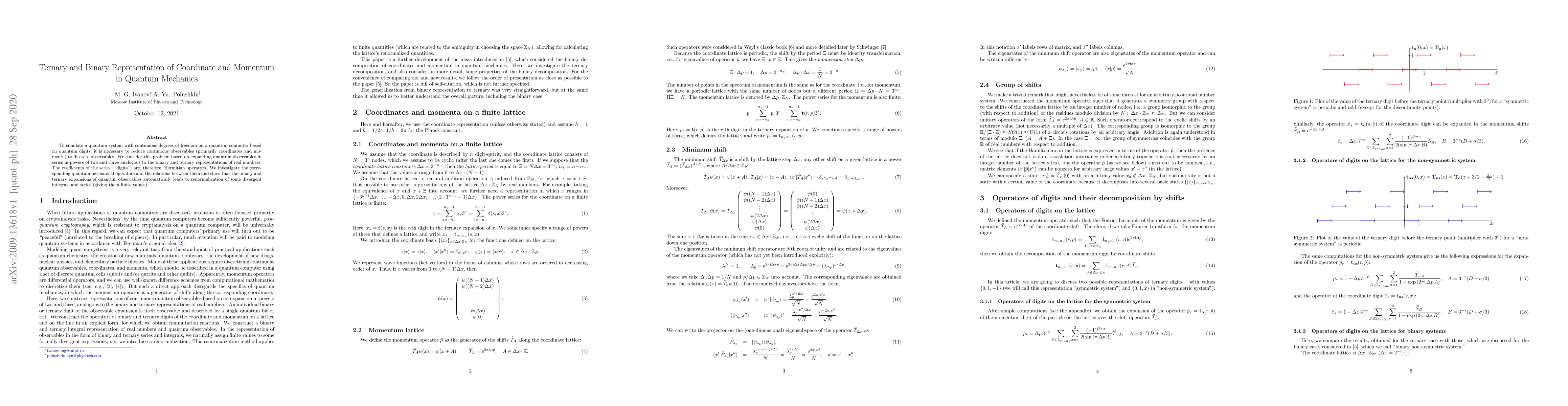 Thumbnail for Ternary and Binary Representation of Coordinate and Momentum in Quantum
  Mechanics