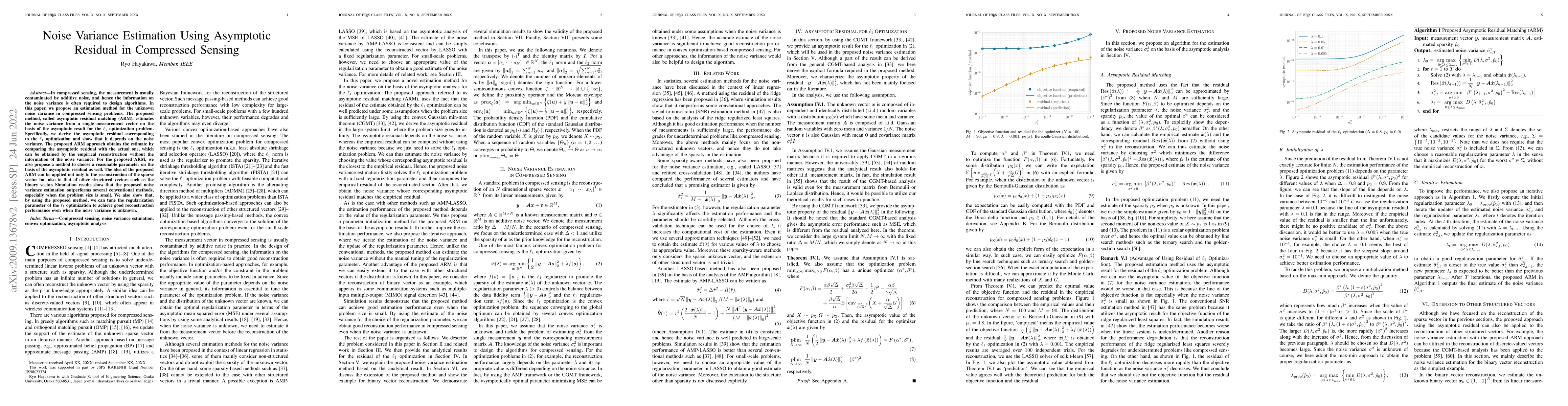 Thumbnail for Noise Variance Estimation Using Asymptotic Residual in Compressed
  Sensing