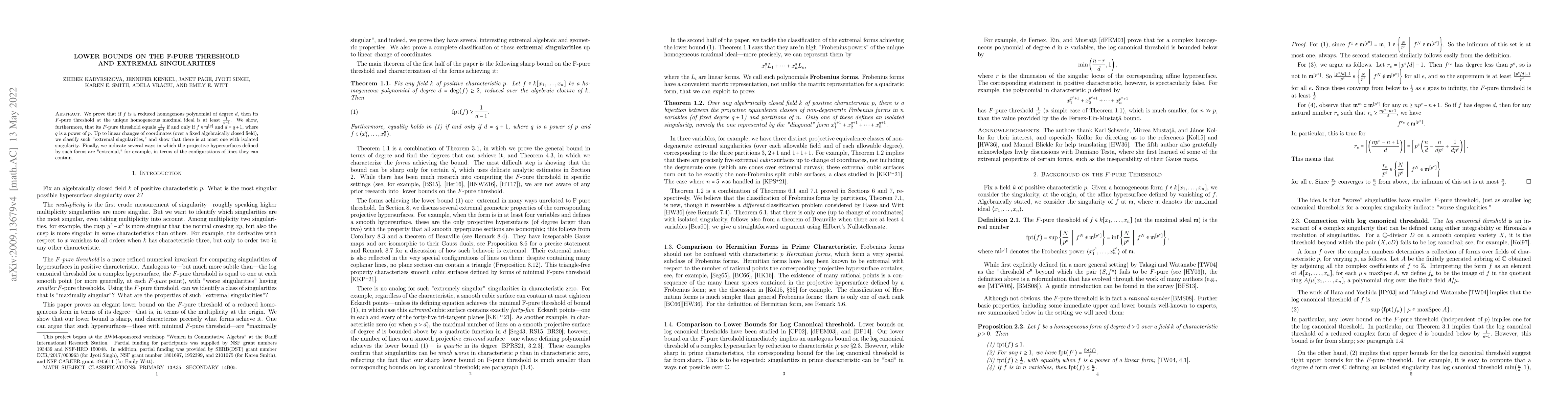 Thumbnail for Lower Bounds on the F-pure Threshold and Extremal Singularities