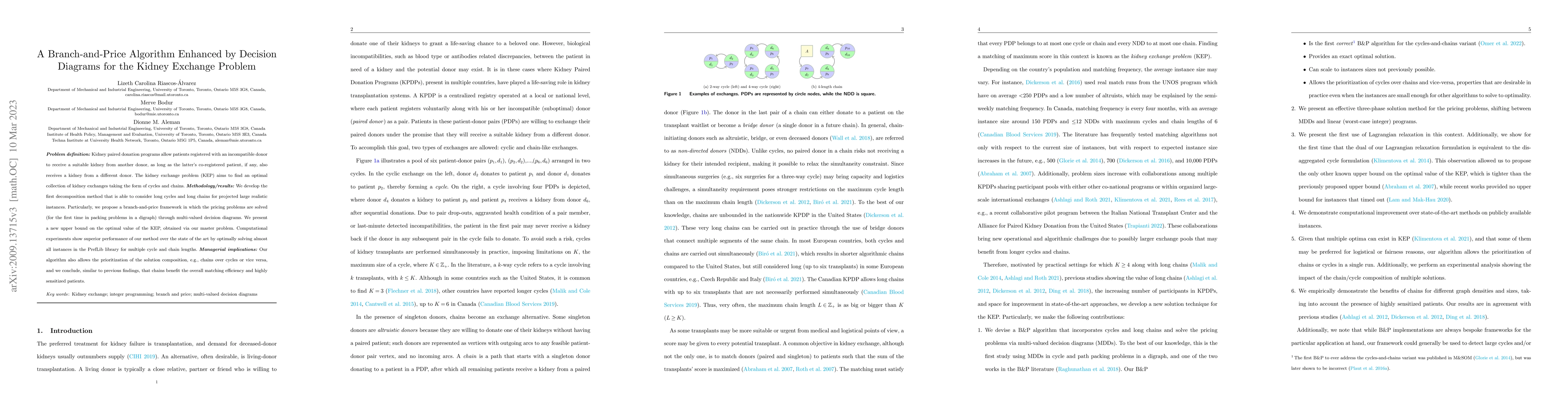 Thumbnail for A Branch-and-Price Algorithm Enhanced by Decision Diagrams for the
  Kidney Exchange Problem