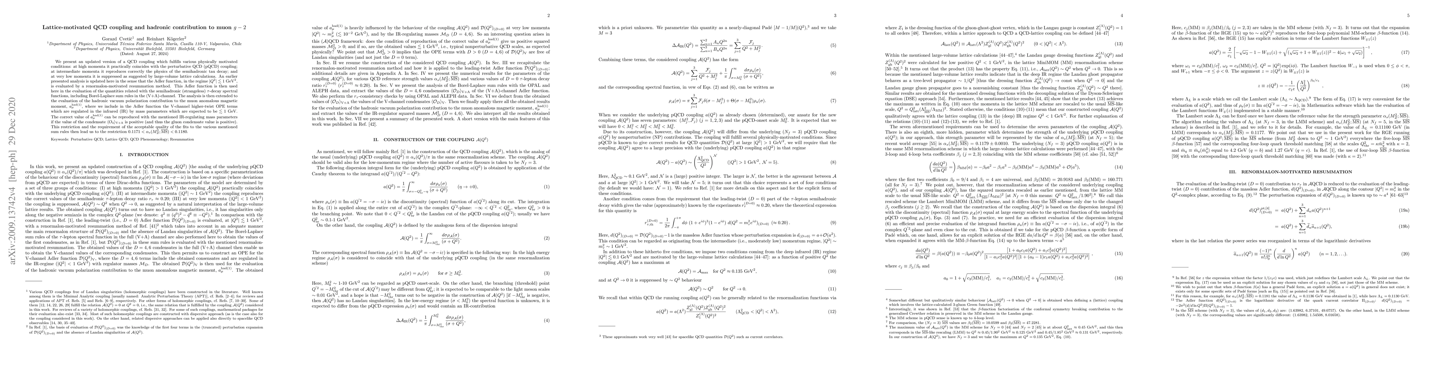 Thumbnail for Lattice-motivated QCD coupling and hadronic contribution to muon $g-2$