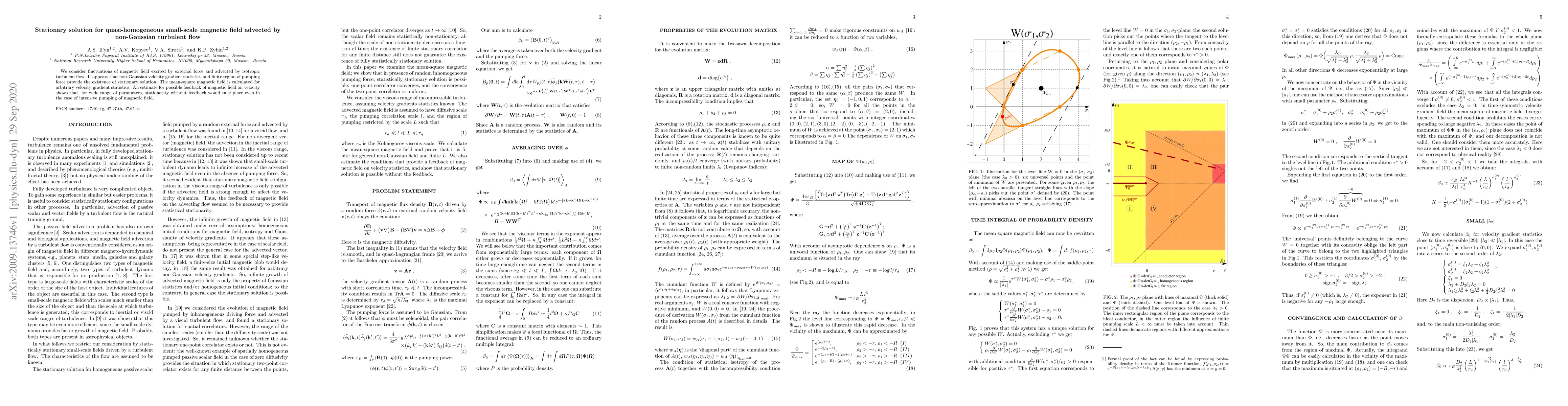 Thumbnail for Stationary solution for quasi-homogeneous small-scale magnetic field
  advected by non-Gaussian turbulent flow