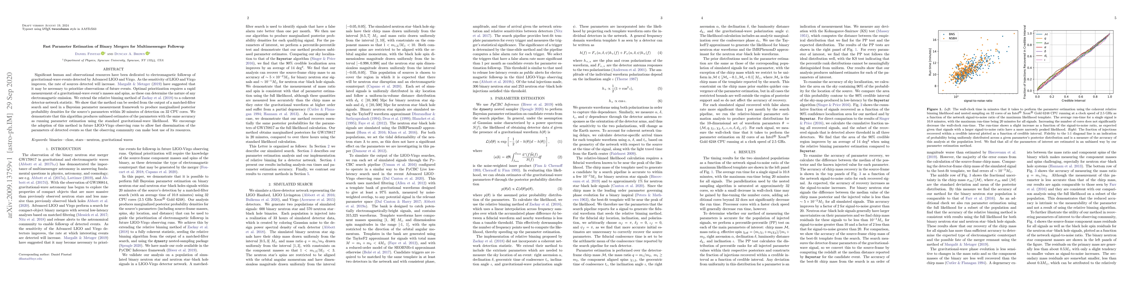 Thumbnail for Fast Parameter Estimation of Binary Mergers for Multimessenger Followup
