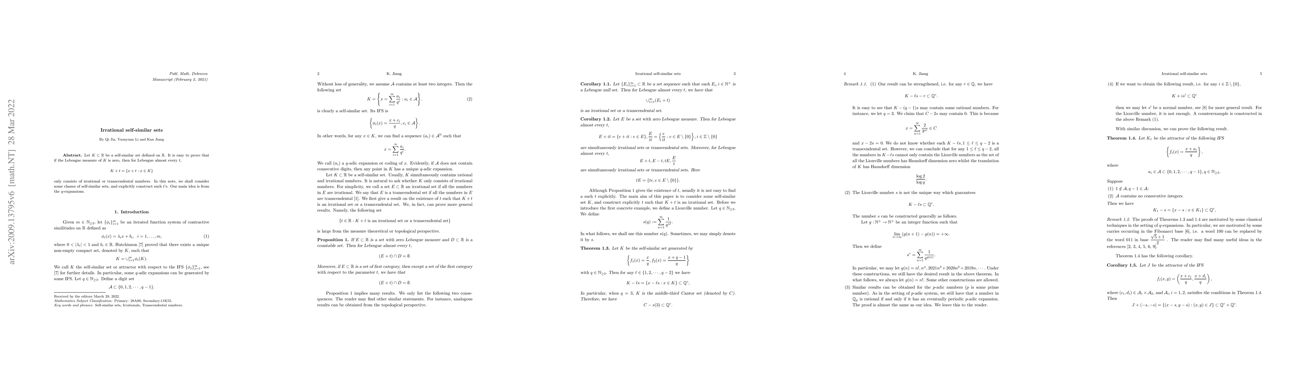 Thumbnail for Irrational self-similar sets