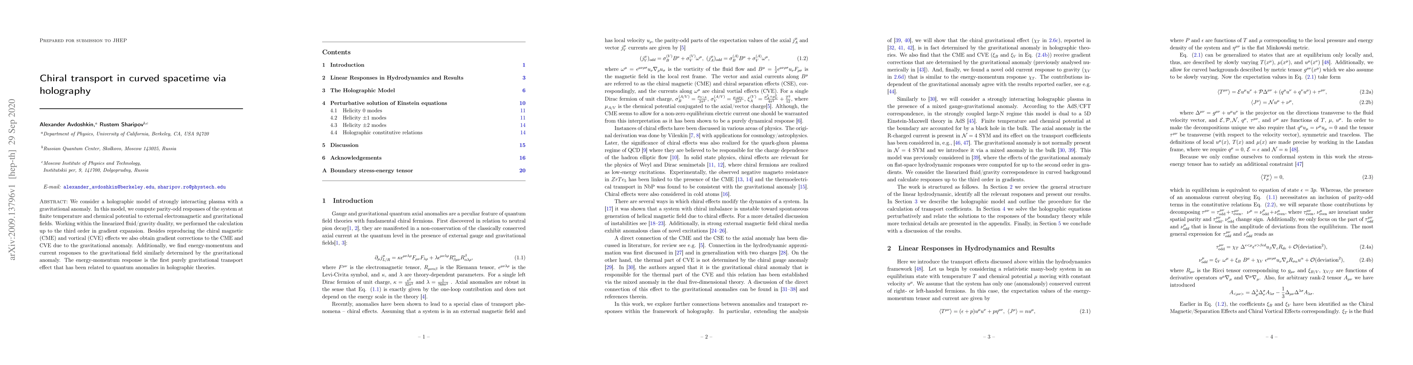 Thumbnail for Chiral transport in curved spacetime via holography