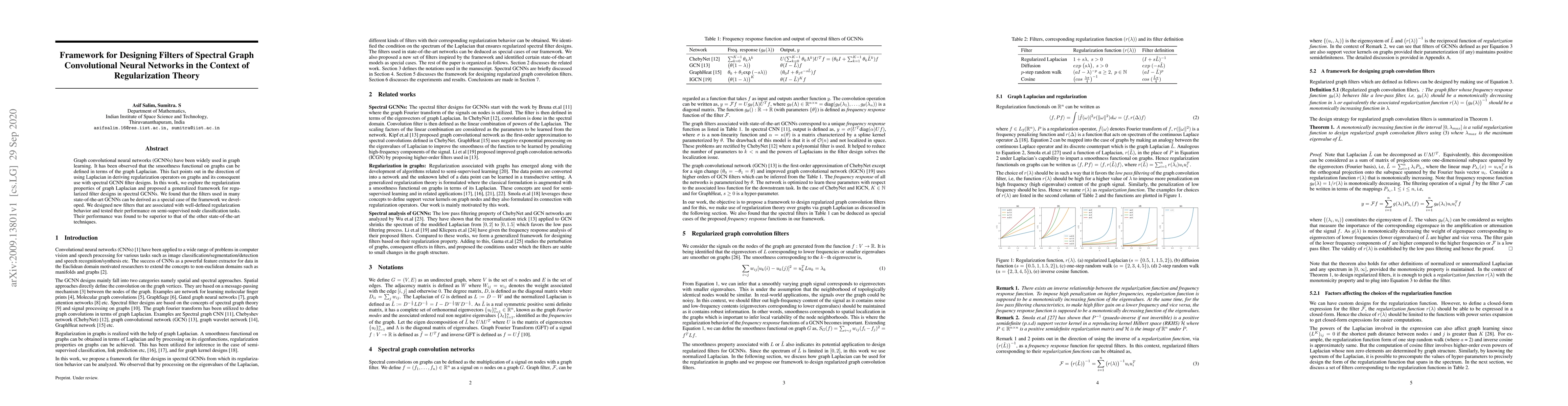 Thumbnail for Framework for Designing Filters of Spectral Graph Convolutional Neural
  Networks in the Context of Regularization Theory
