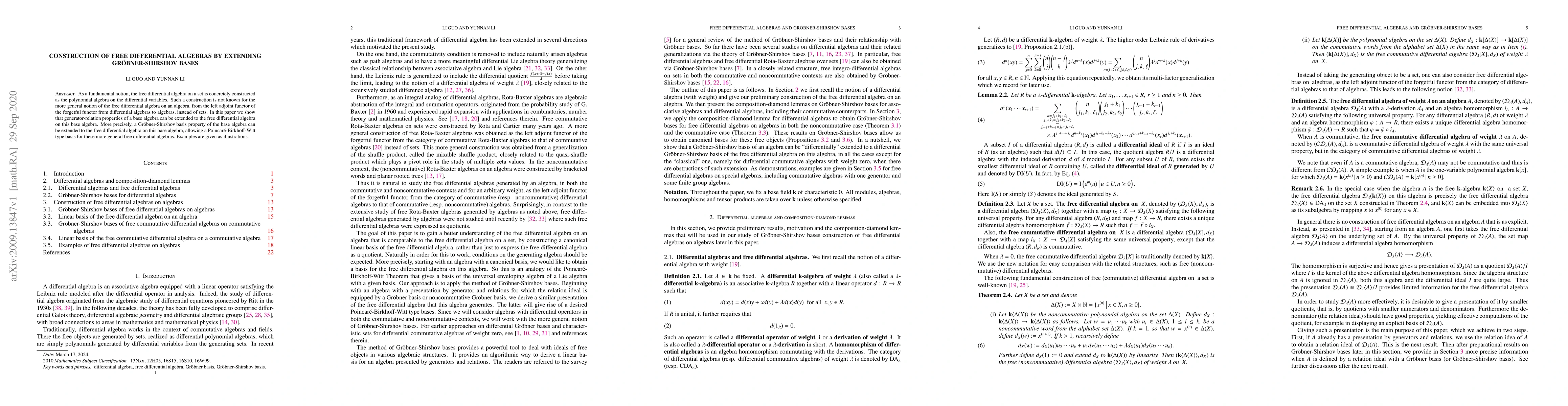 Thumbnail for Construction of free differential algebras by extending
  Gr\"obner-Shirshov bases