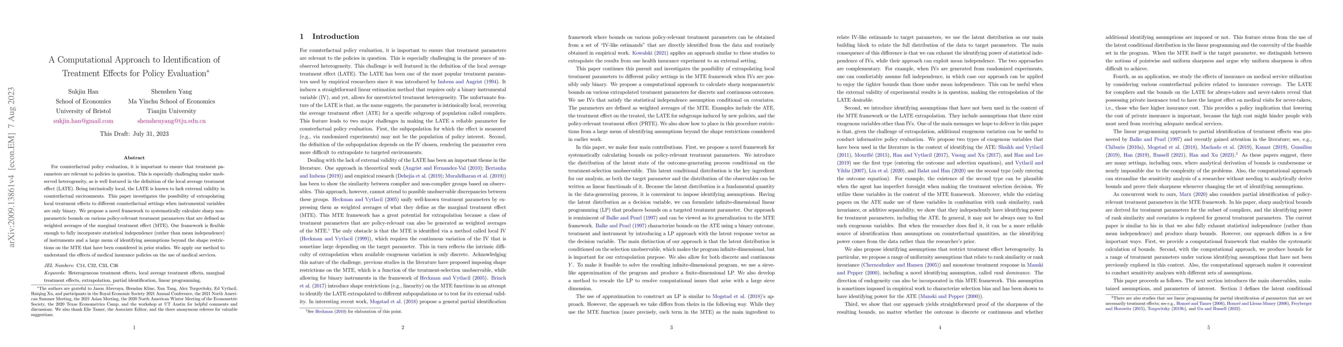 Thumbnail for A Computational Approach to Identification of Treatment Effects for
  Policy Evaluation