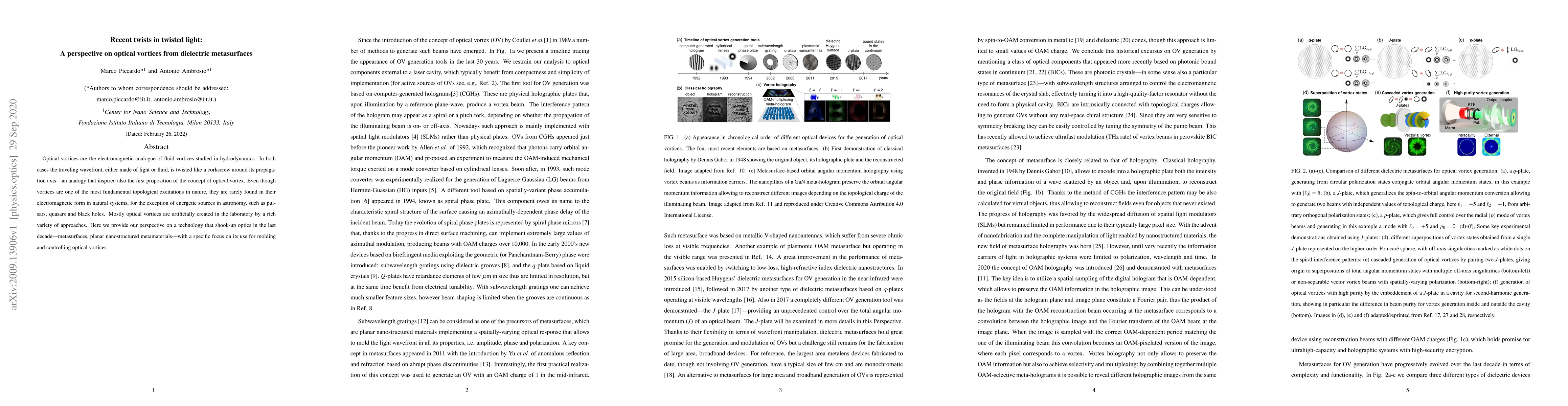 Thumbnail for Recent twists in twisted light: A perspective on optical vortices from
  dielectric metasurfaces