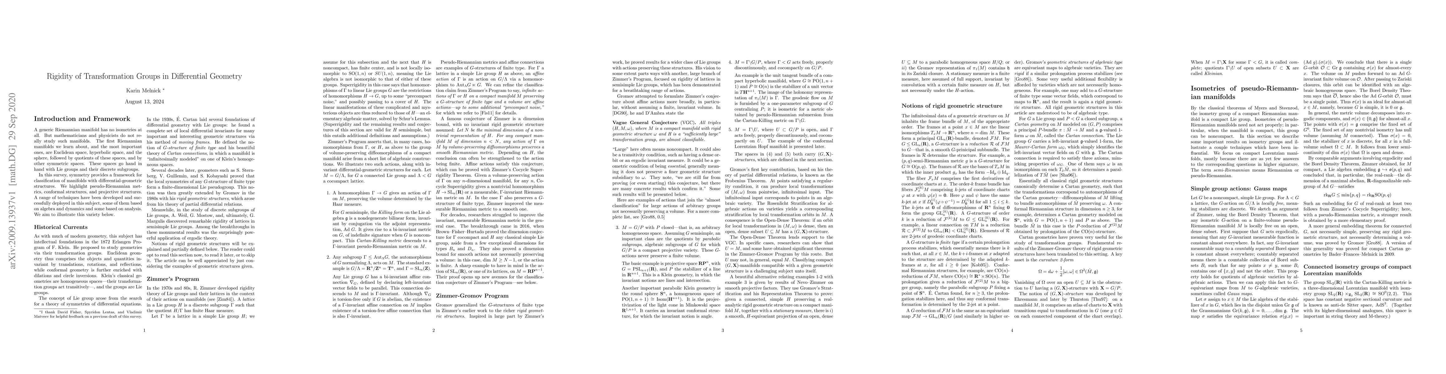 Thumbnail for Rigidity of transformation groups in differential geometry
