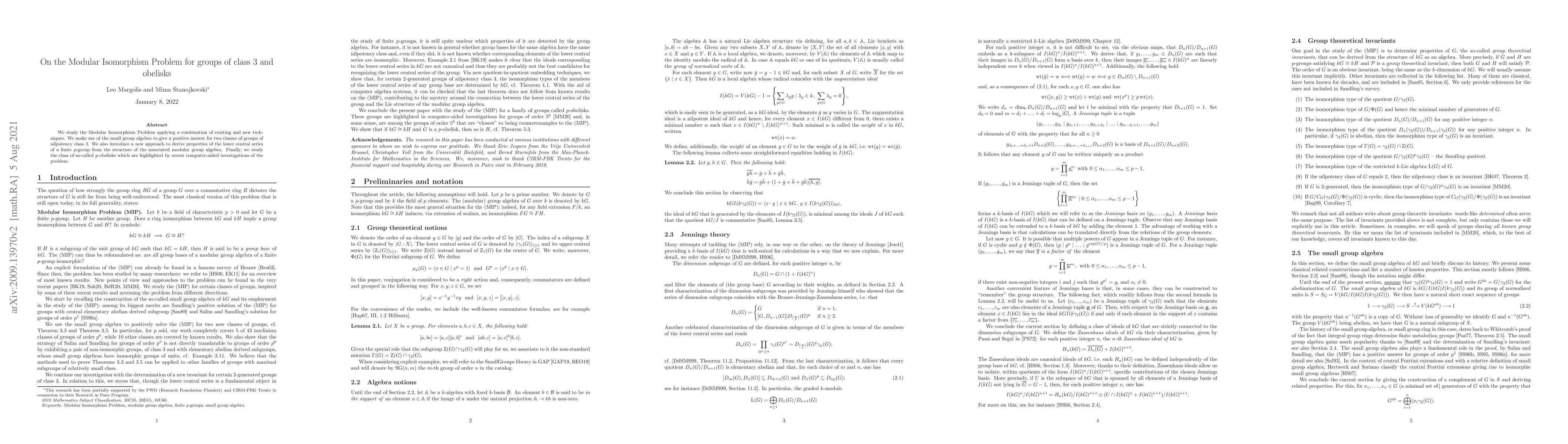 Thumbnail for On the Modular Isomorphism Problem for groups of class 3 and obelisks