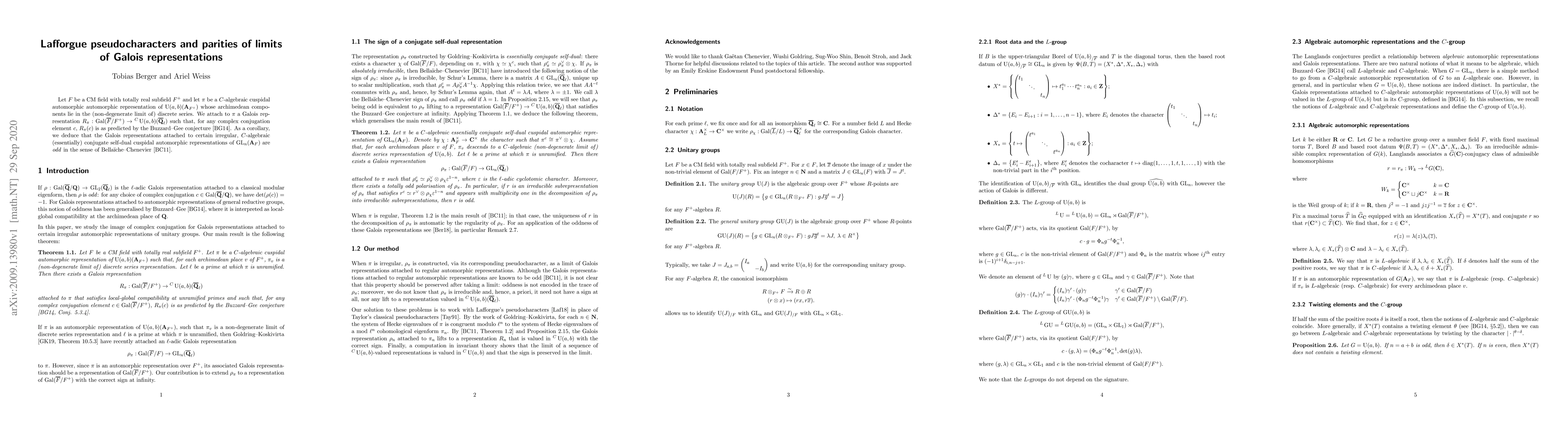 Thumbnail for Lafforgue pseudocharacters and parities of limits of Galois
  representations