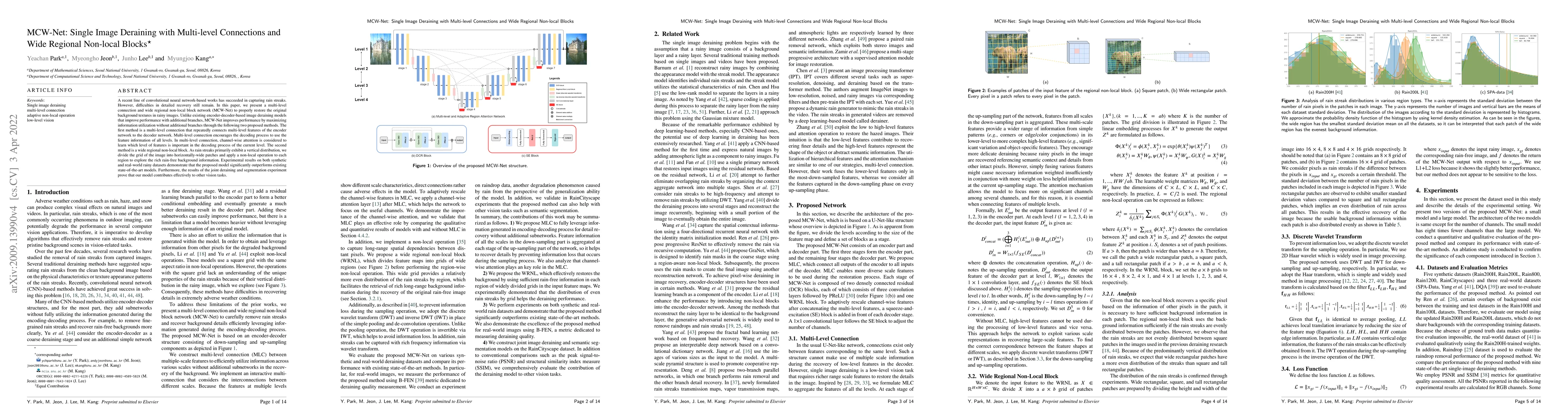 Thumbnail for MCW-Net: Single Image Deraining with Multi-level Connections and Wide
  Regional Non-local Blocks