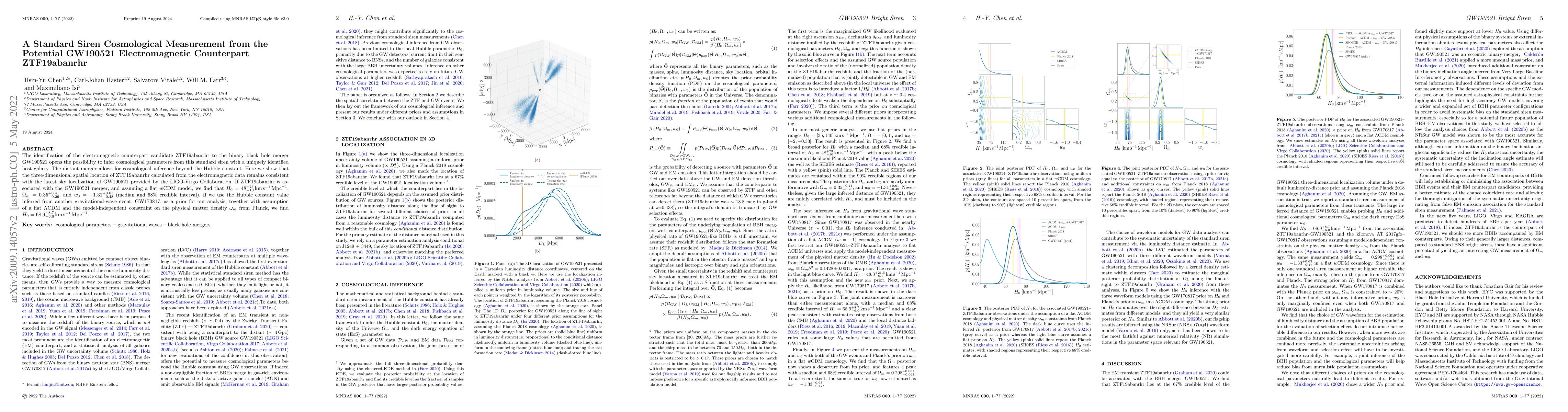 Thumbnail for A Standard Siren Cosmological Measurement from the Potential GW190521
  Electromagnetic Counterpart ZTF19abanrhr