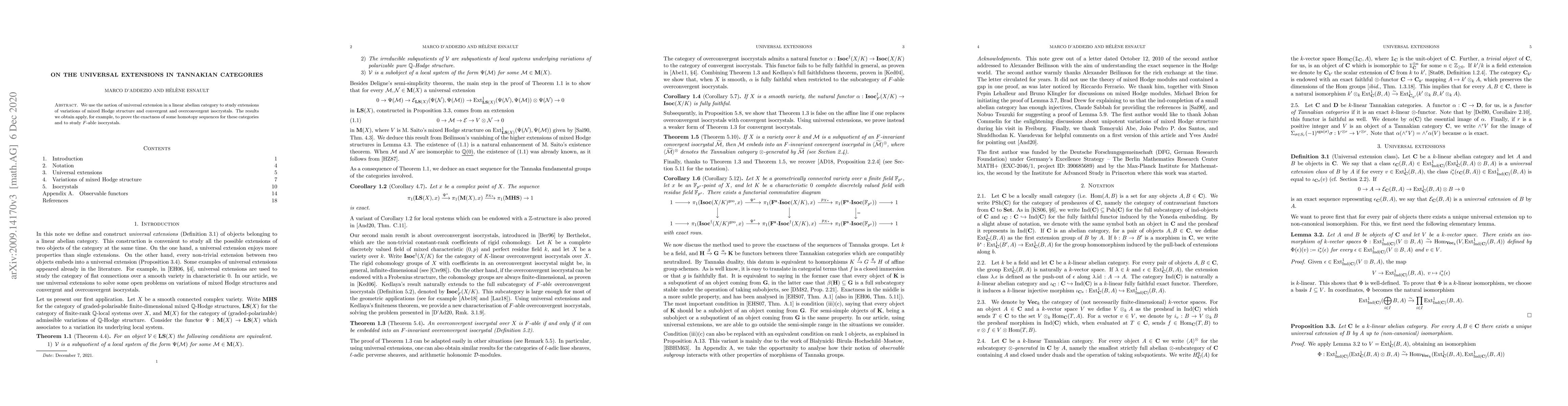 Thumbnail for On the universal extensions in Tannakian categories