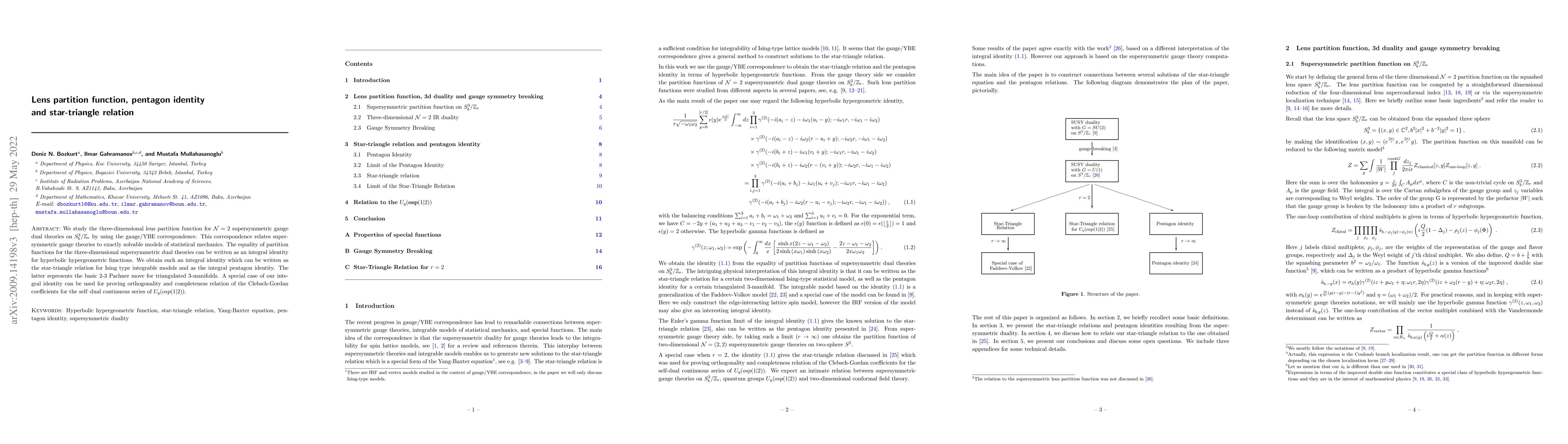 Thumbnail for Lens partition function, pentagon identity and star-triangle relation